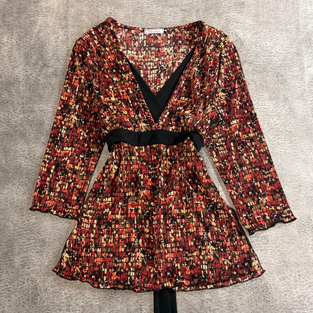 Rustic Patterned Pleated Empire Waist Top